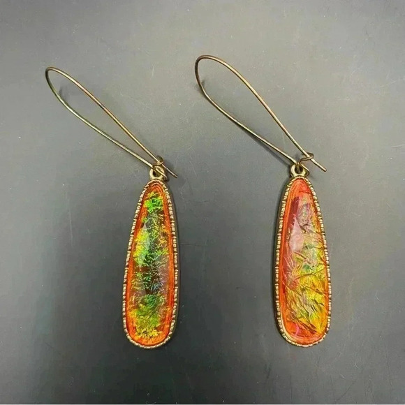 VGT Resin Earrings With Orange Foil Shifting to Green - Picture 2 of 6